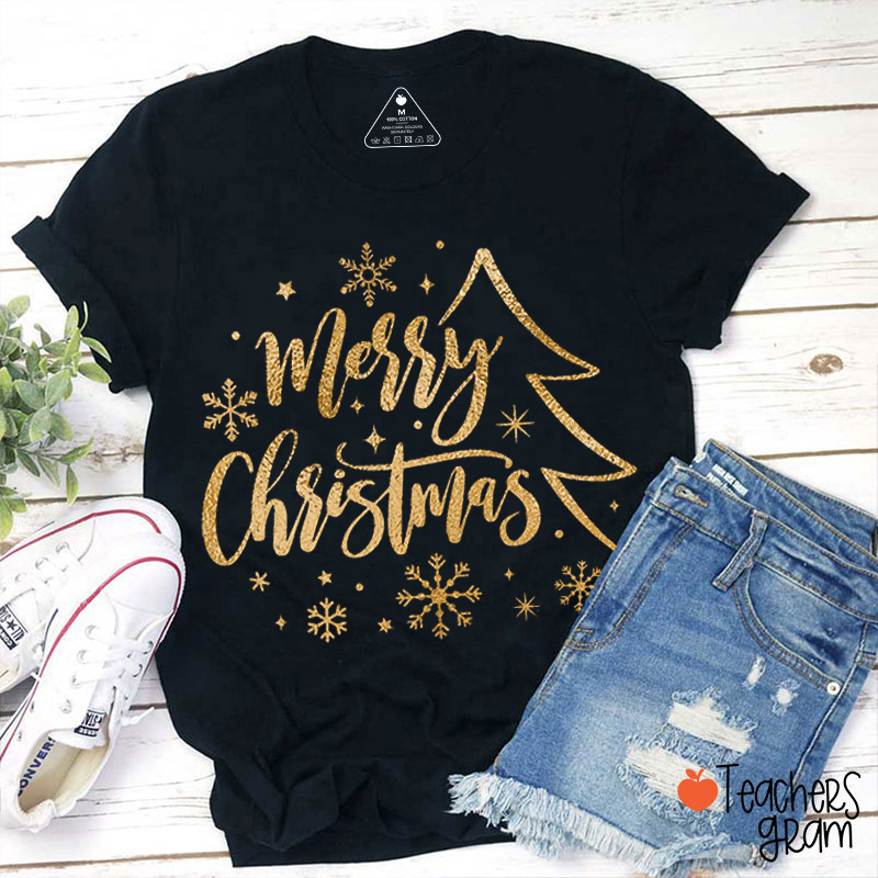 Merry Christmas Glitter Teacher T-Shirt