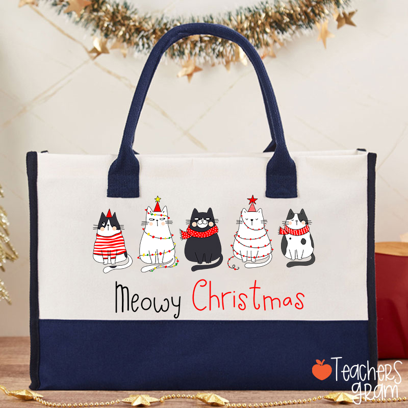 Meowy Christmas Teacher Cotton Tote Bag
