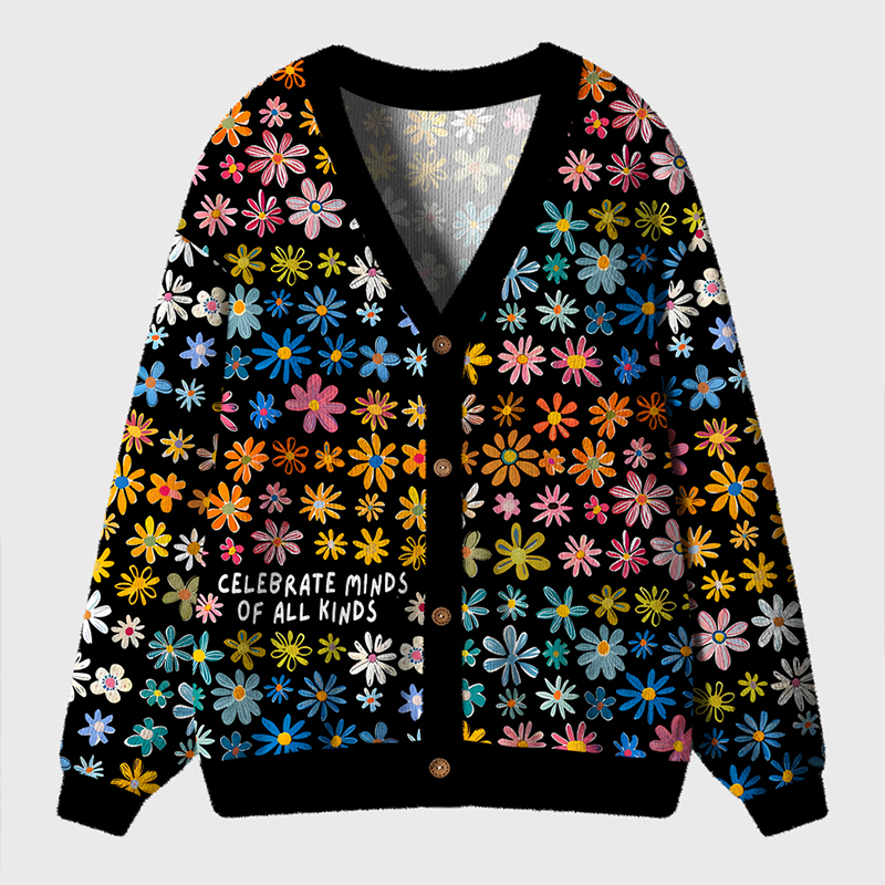 Celebrate Minds Of All Kinds Floral Flower Ugly Cardigan Sweaters