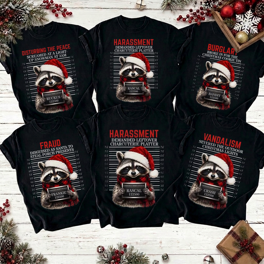 Personalized Criminal Raccoon Matching Christmas Teacher T-Shirt