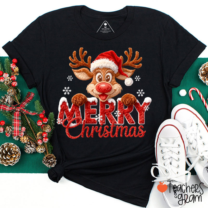 Merry Christmas Reindeer Teacher T-Shirt