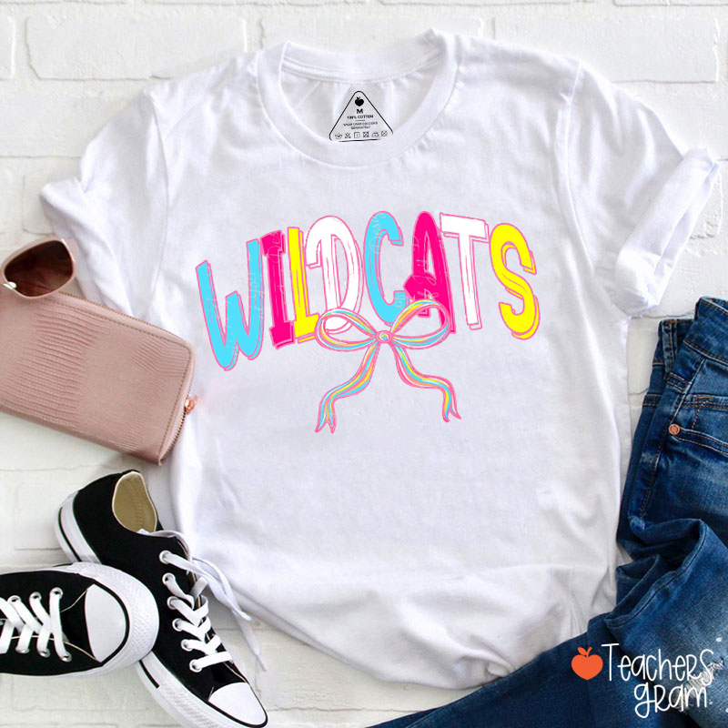 Personalized Mascot Colorful Bow School Spirit Teacher T-Shirt