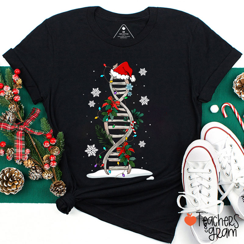 Flower DNA Helix With Santa Hat Teacher T-Shirt