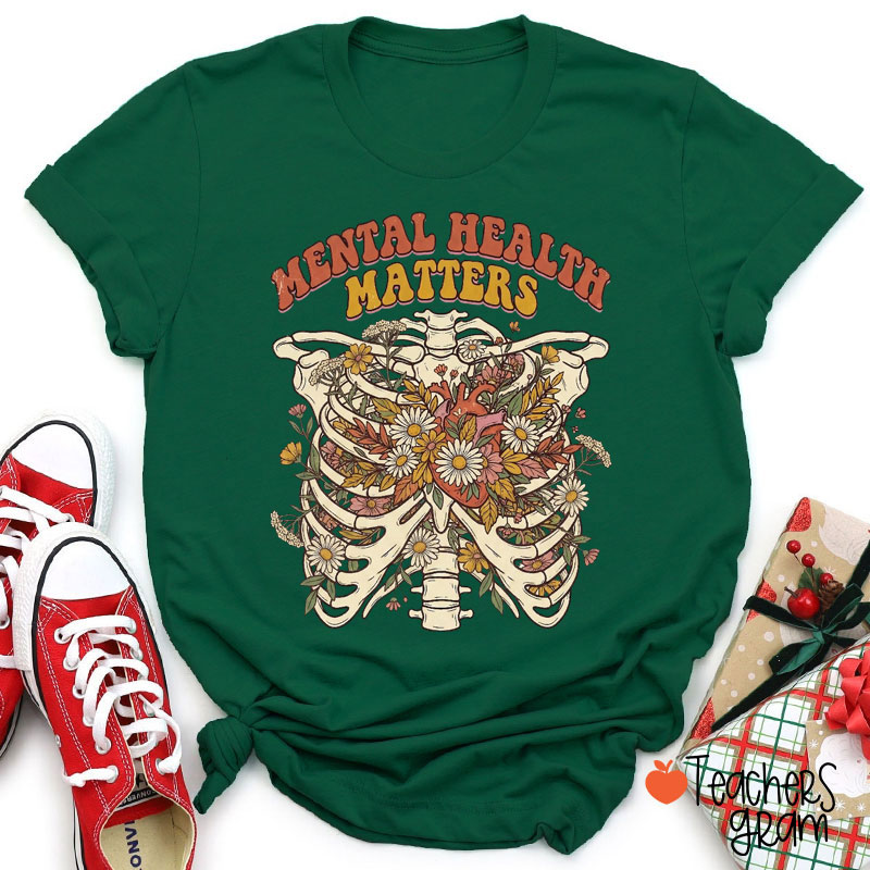 Floral Mental Health Matters Teacher T-Shirt