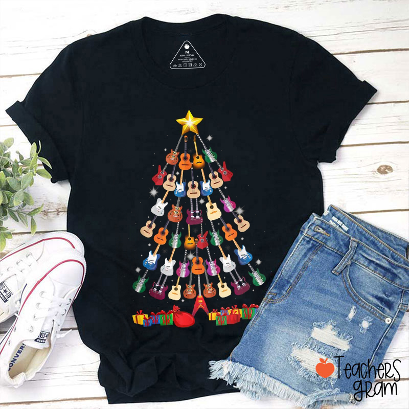 Guitar Christmas Tree Teacher T-Shirt