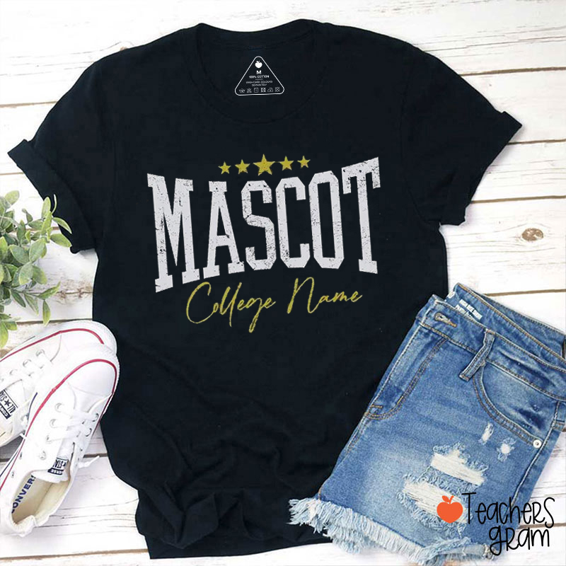Personalized Mascot And School Name Star Distressed Graphic Teacher T‑Shirt
