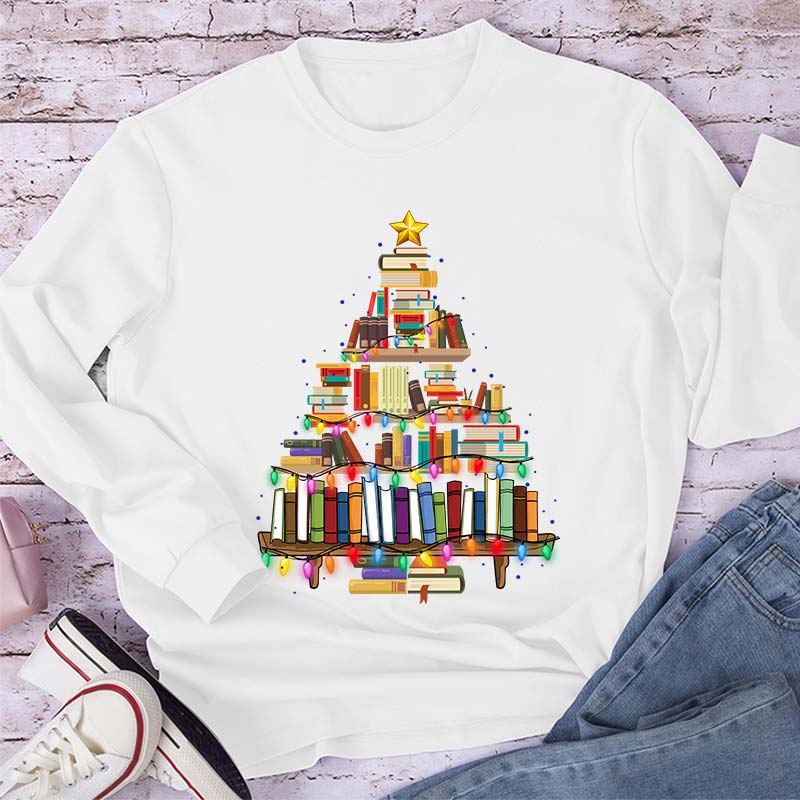 Book Christmas Tree Teacher Long Sleeve T-Shirt