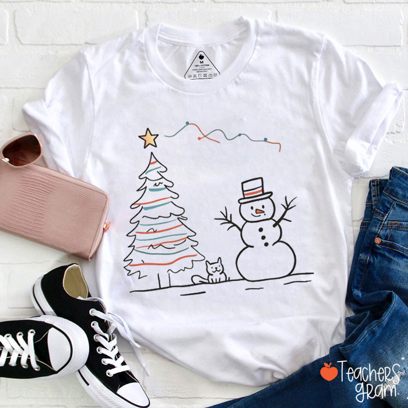Christmas Tree Snowman Teacher T-Shirt