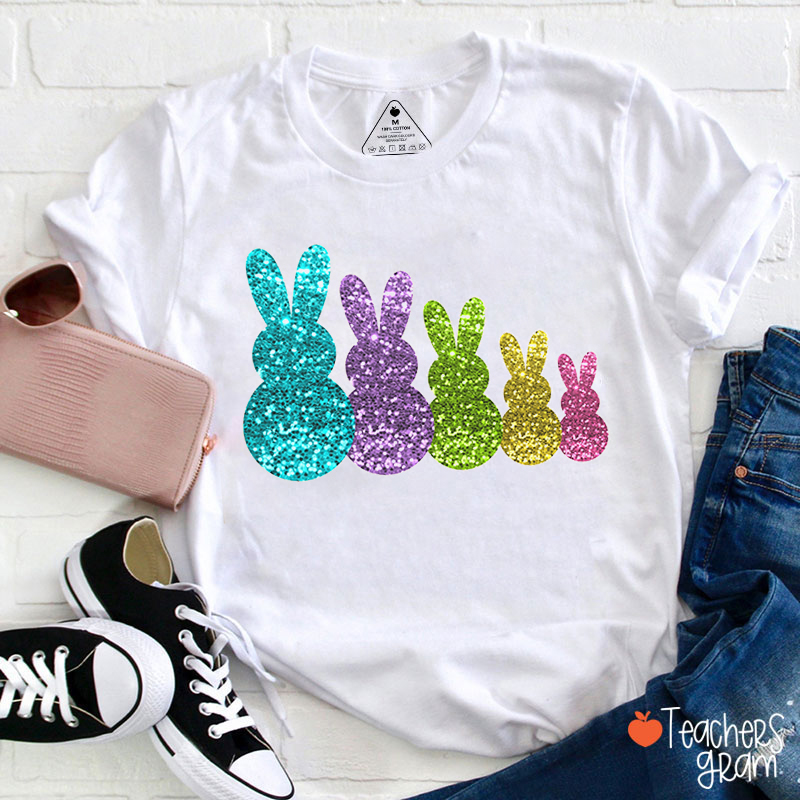 Glitter Bunny Hoppy Easter Teacher T-Shirt