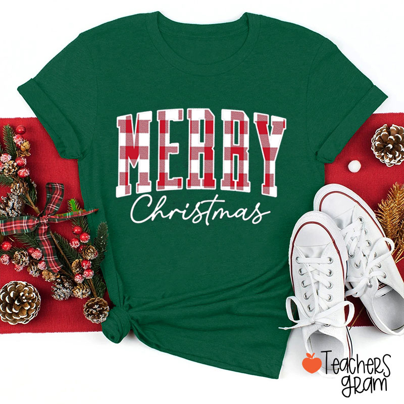 Grid Letters Merry Christmas Teacher T-Shirt