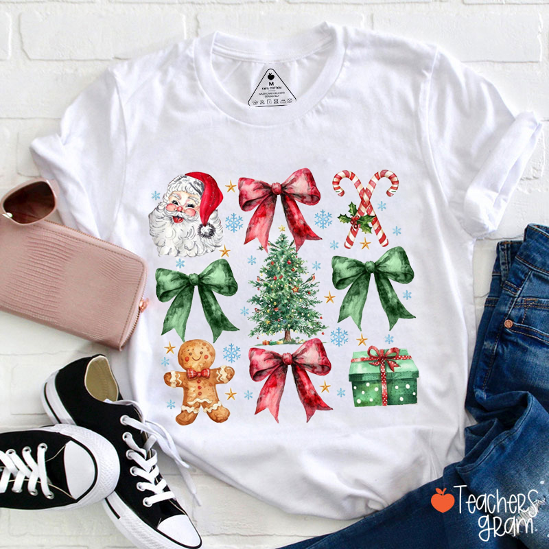 Christmas Collage Santa Claus Christmas Tree Teacher T-Shirt