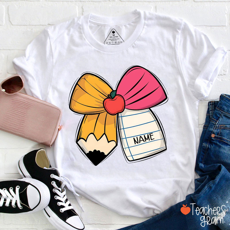 Personalized Pencil Bow And Name Teacher T-Shirt