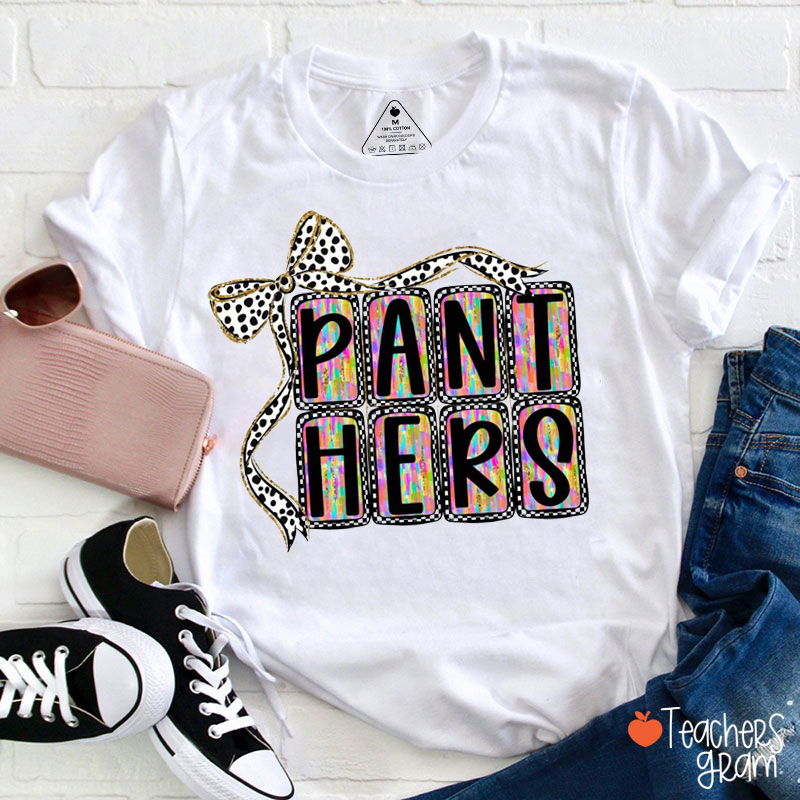 Personalized Mascot Polka Dot Bow Teacher T-Shirt