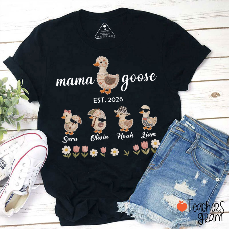 Personalized Mama Goose With Kids Names Teacher T-Shirt