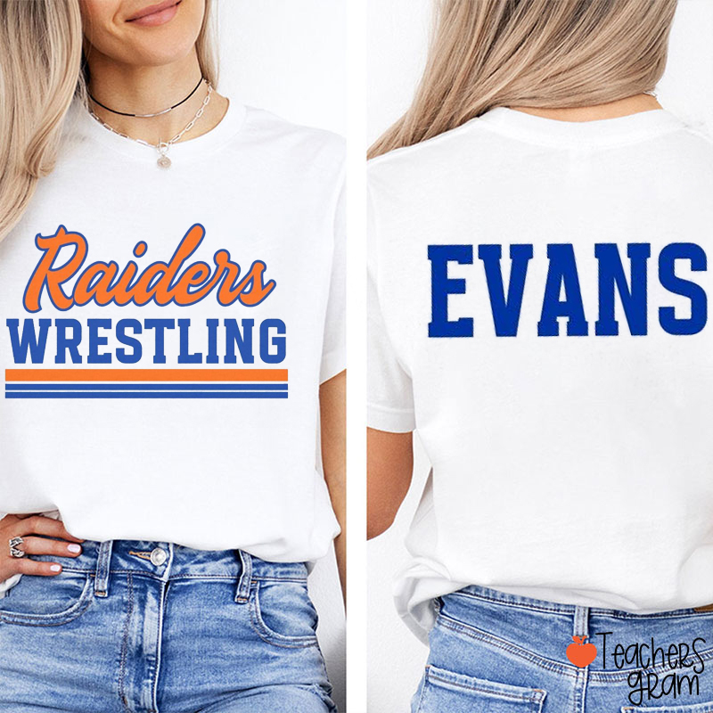 Personalized Mascot And School Name Contrasting Lines Teacher Two Sided T-Shirt