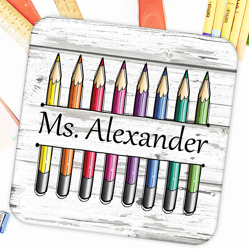 Personalized Name Pencil Teacher Coasters