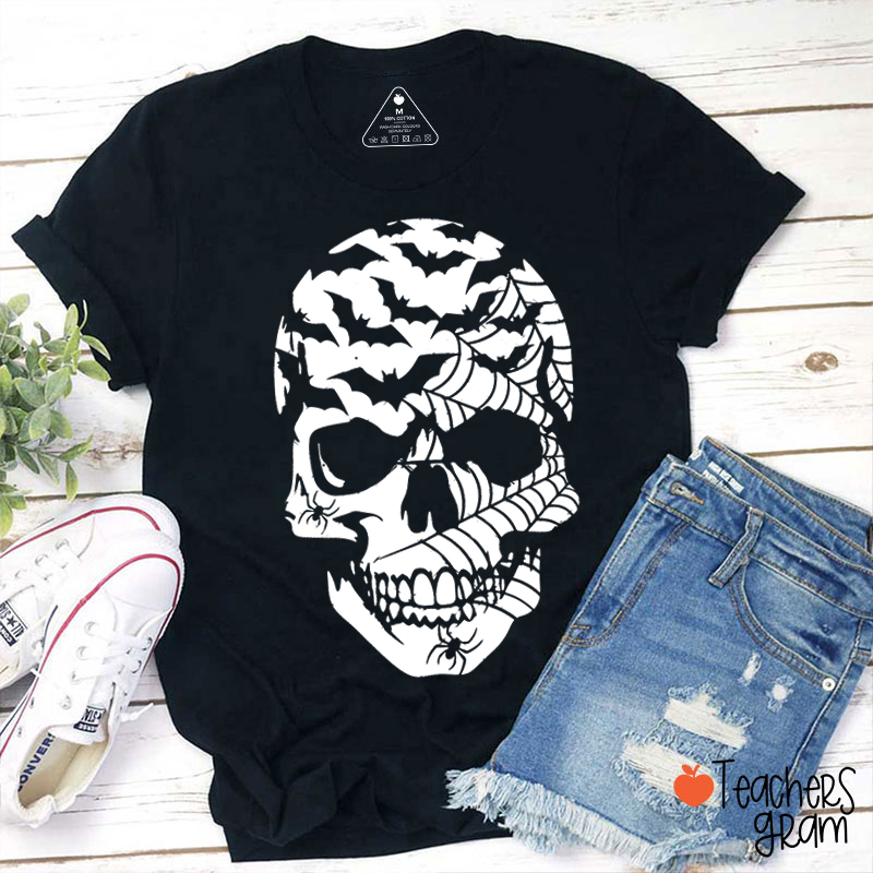 Bat Spider Web Skull Teacher T-Shirt