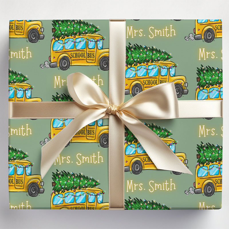 Personalized 5 Sheets Of Christmas School Bus Wrapping Paper
