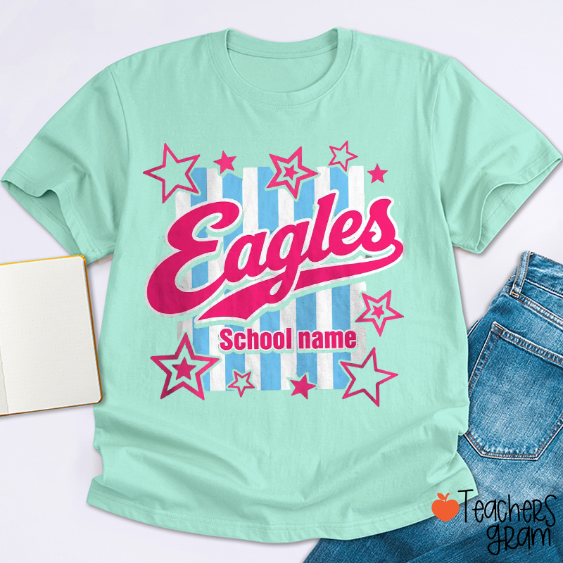 Personalized Mascot Preppy Stripes Star Teacher T-Shirt