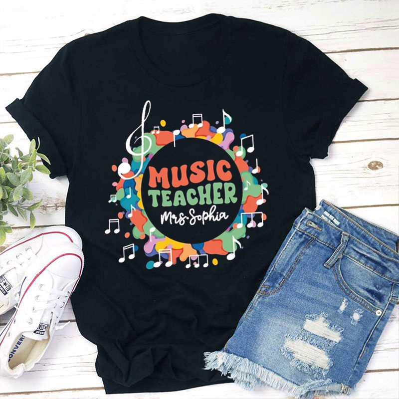 Personalized Music Teacher's Name Cute Musical Note Icon Teacher T-Shirt
