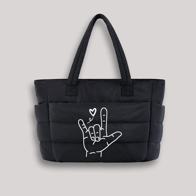 Sign Language Love Needs No Words Teacher Puffy Tote Bag