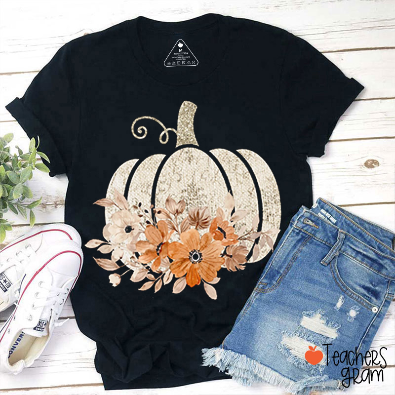 Floral Pumpkin Teacher T-Shirt