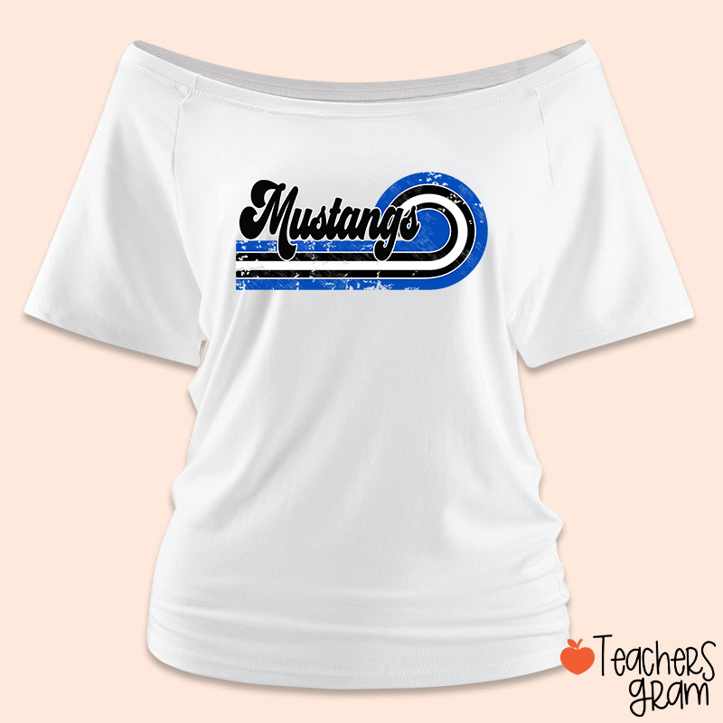 Personalized Retro Mascot School Spirit Teacher Off Shoulder Shirt