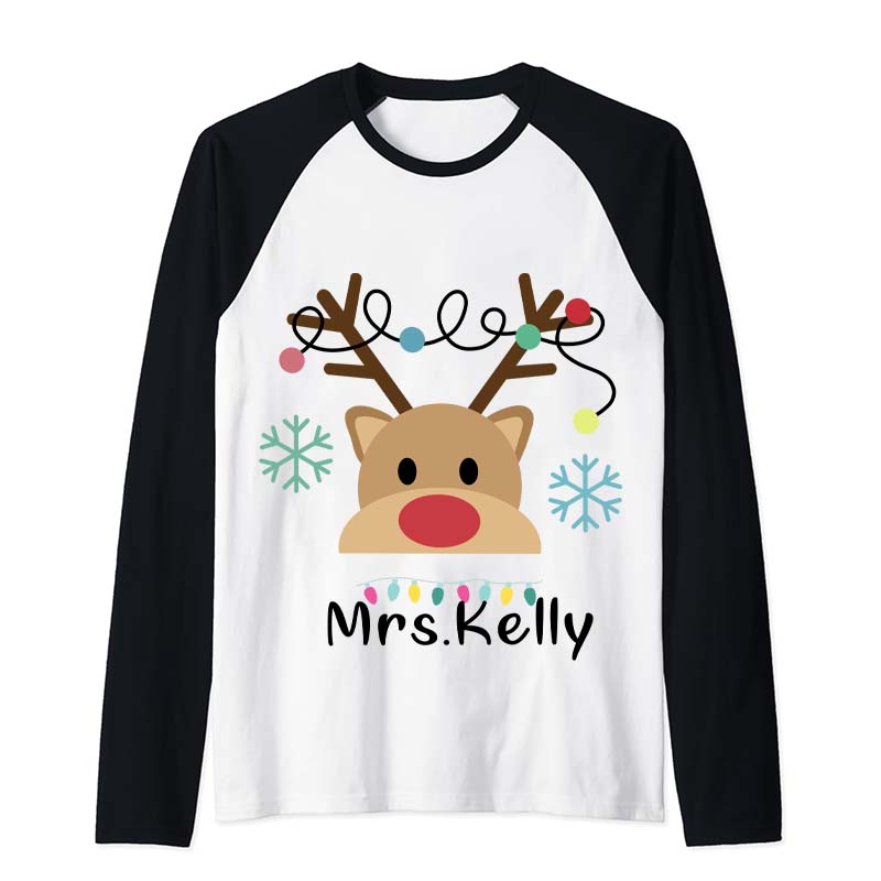 Personalized Merry Christmas Teacher Raglan Long Sleeve T-Shirt