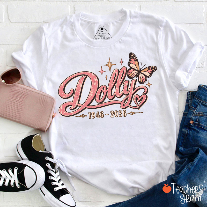 Dolly 1946-2026 Vintage Distressed Butterfly Heart Teacher T-Shirt