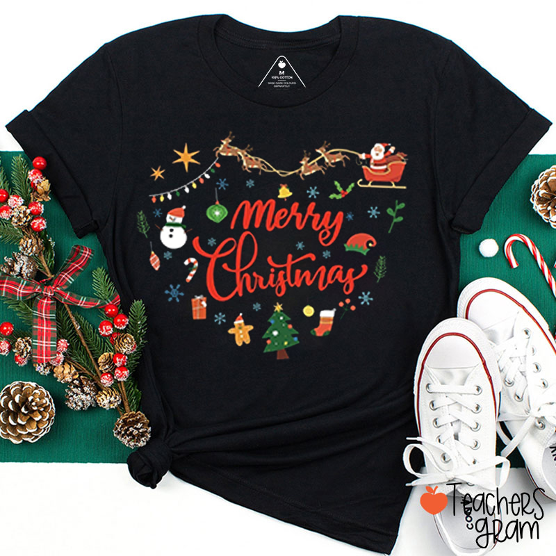 Merry Christmas Heart Icons Teacher T-Shirt