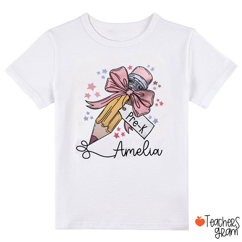 Personalized Name And Grade Pencil Bow Class T-Shirt