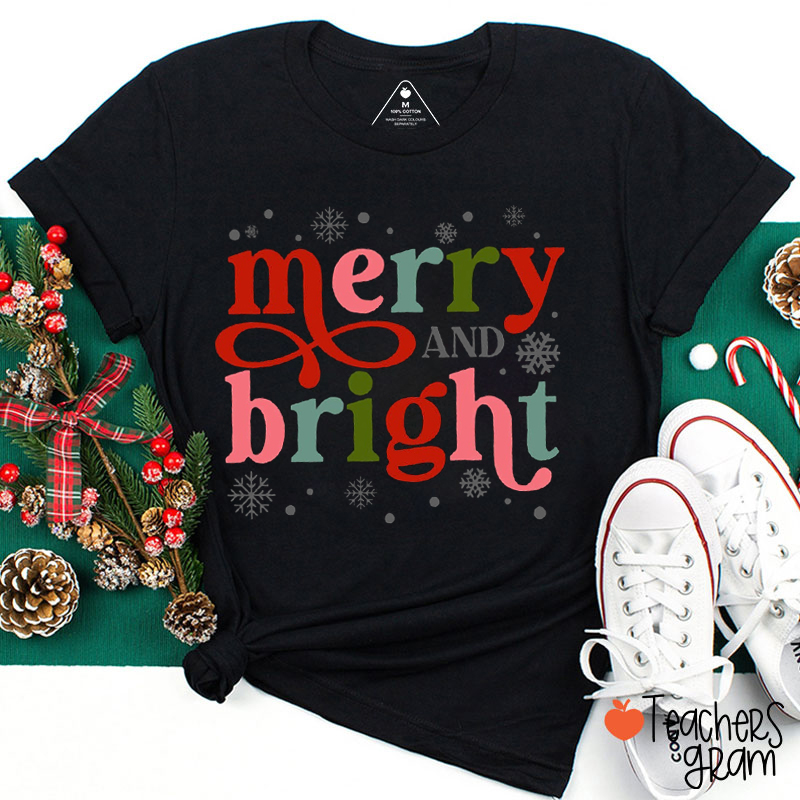 Merry And Bright Snowflake Teacher T-Shirt