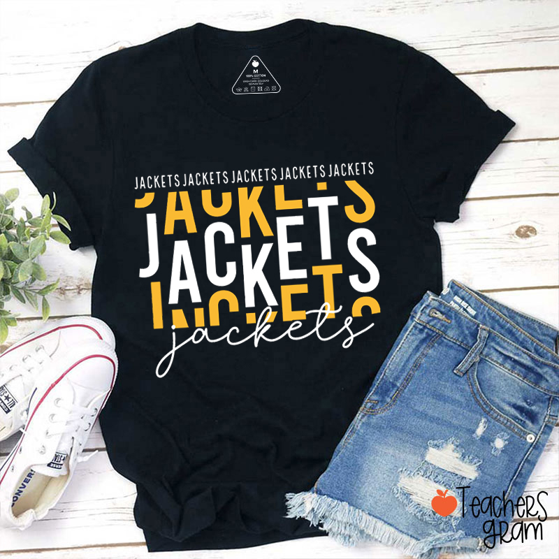 Personalized Mascot School Spirit Stacked Typography Teacher T-Shirt