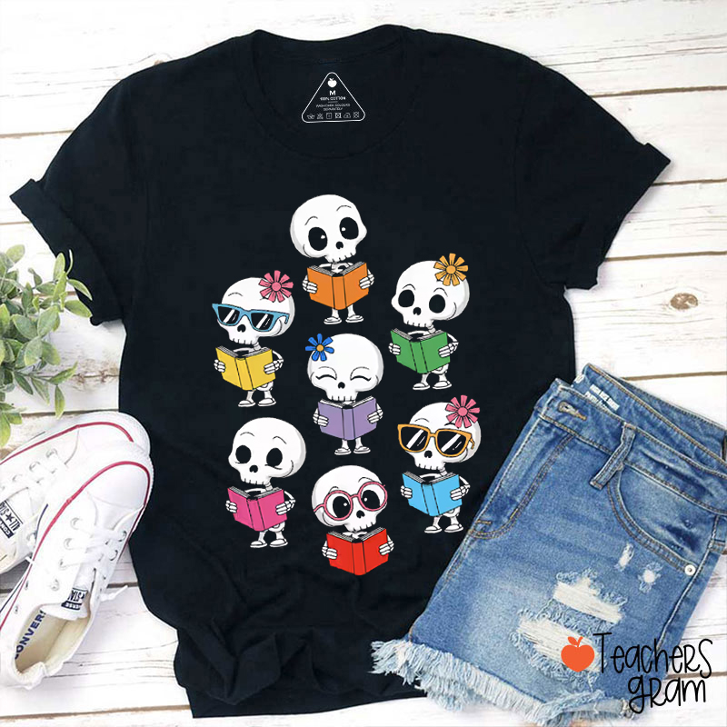 Skeletons Reading Books Teacher T-Shirt