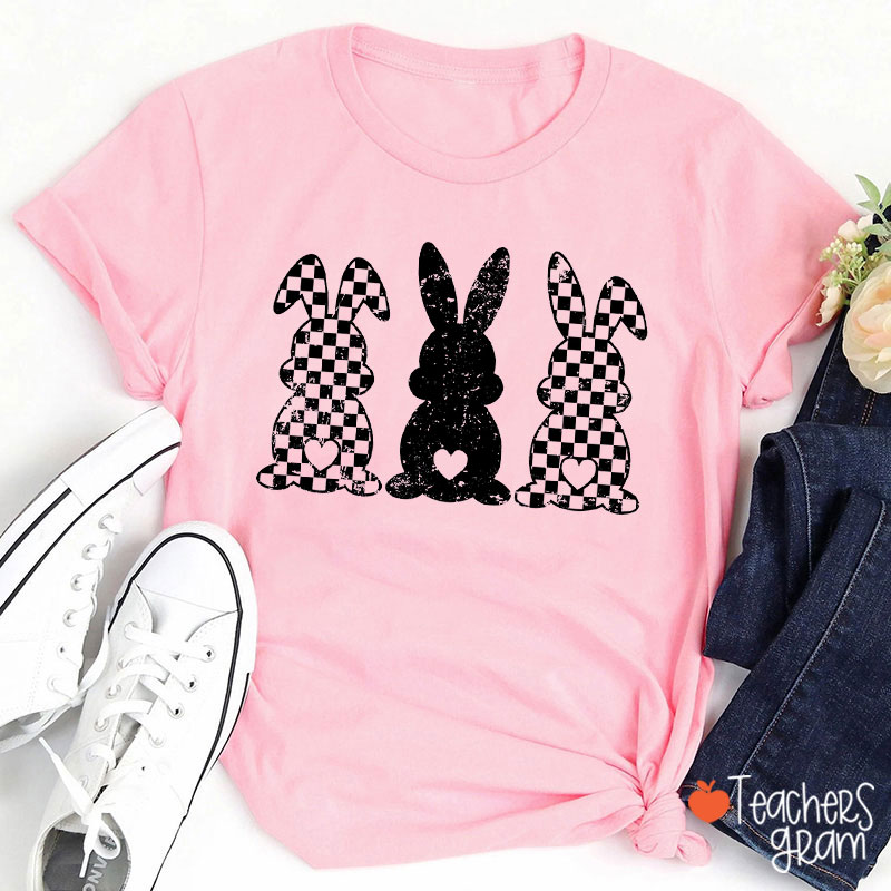 Three Bunnies Celebrating Easter Teacher T-Shirt