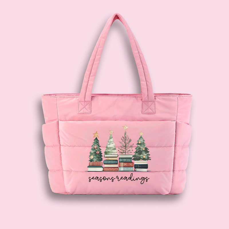 Bookish Christmas Seasons Readings Teacher Puffy Tote Bag