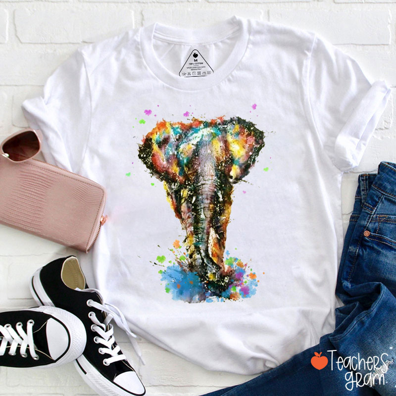 Watercolor Elephant Teacher T-Shirt