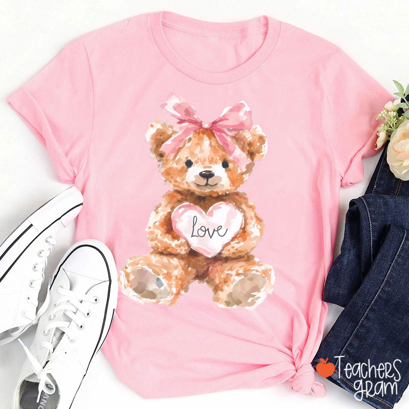 Coquette Valentine Bear Teacher T-Shirt