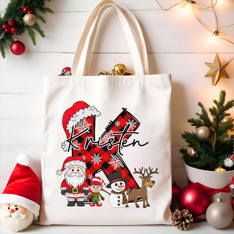 Personalized Name Santa Claus Reindeer Elf Snowman Teacher Tote Bag