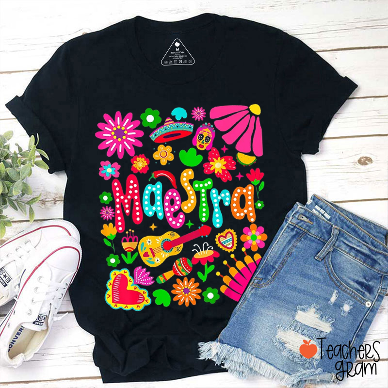 Colorful Floral Maestra Spanish Teacher T-Shirt