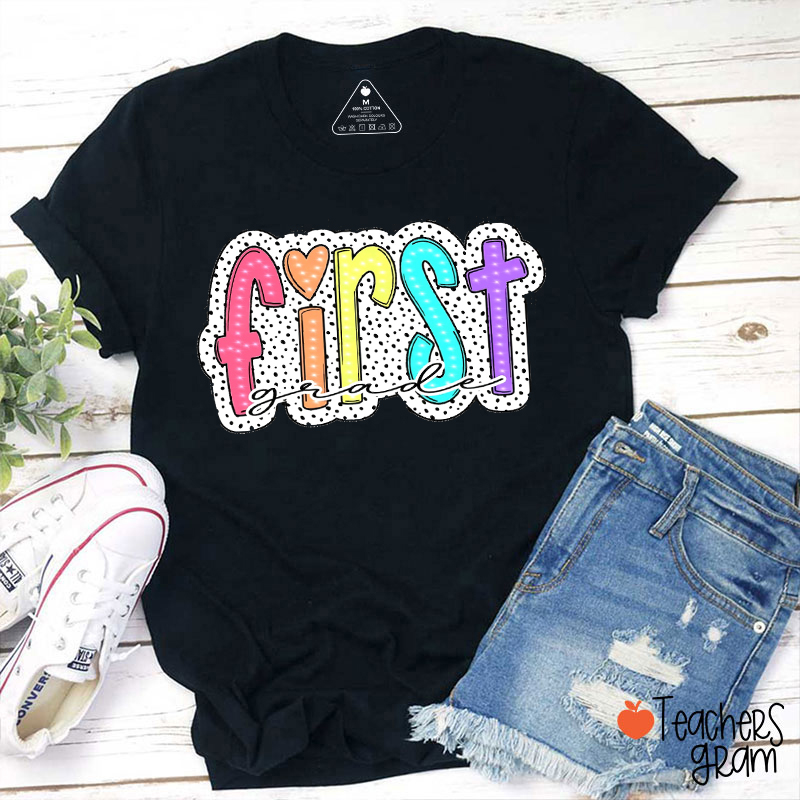 Personalized Grade Or Text Polka Dot Print Teacher T-Shirt