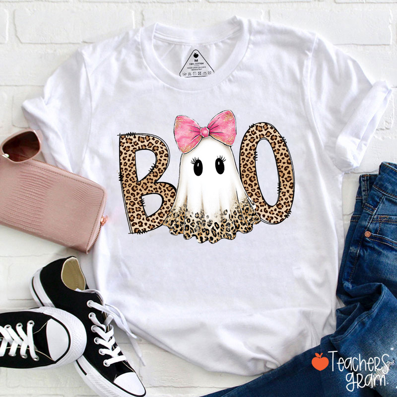 Leopard Boo Ghost Teacher T-Shirt