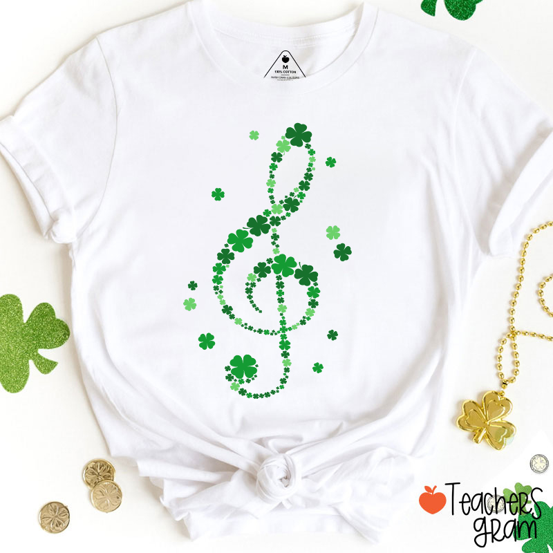 Music Note Four Leaf Clover Teacher T-Shirt