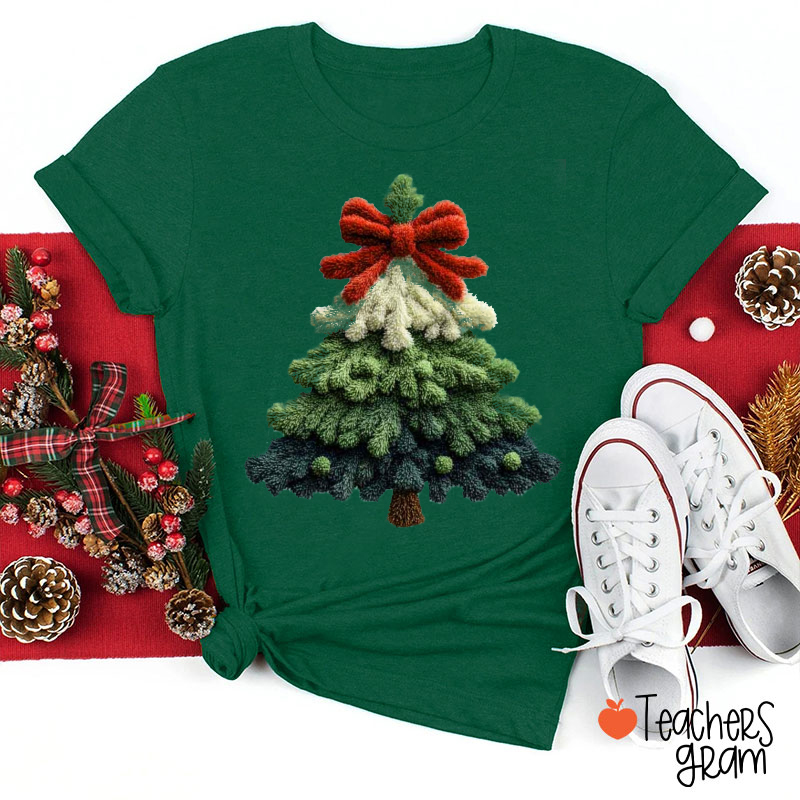 Faux Yarn Furry Christmas Tree Teacher T-shirt