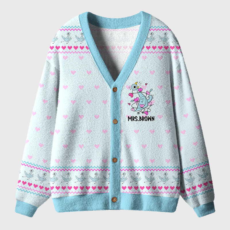 Personalized Name Funny Pigeon Everything's Fine Teacher Teacher Ugly Cardigan Sweaters