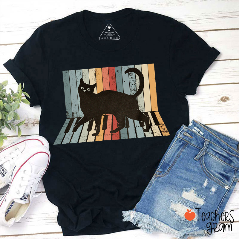 Cute Cat Kitty On Piano Teacher T-Shirt