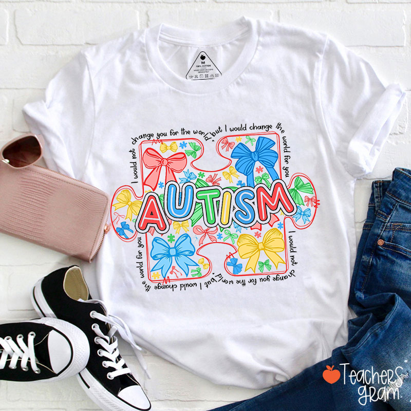 Autism Puzzle Bow Teacher T-Shirt