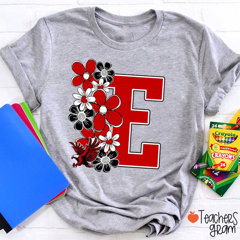 Personalized Mascot And Initials Flowers School Spirit Teacher T-Shirt