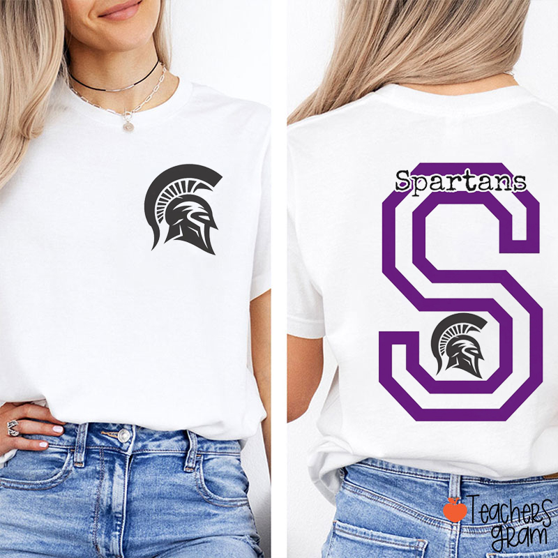 Personalized Mascot Initials And Icons Teacher Two Sided T-Shirt