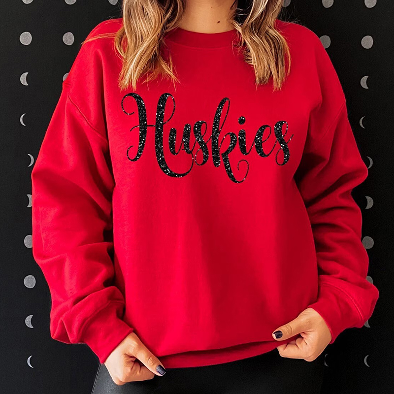 Huskies Glitter Script Teacher Sweatshirt